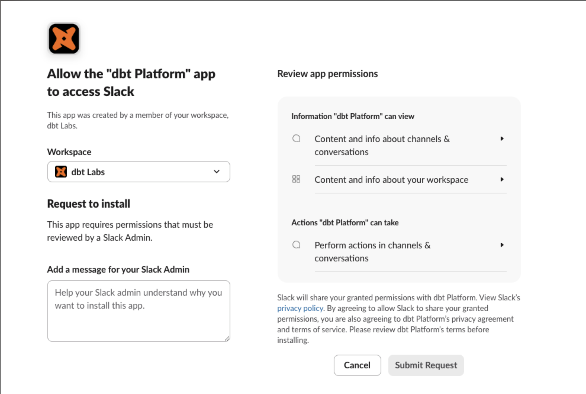 Example of private channel invite guidance for the dbt platform app Example of private channel invite guidance for the dbt platform app